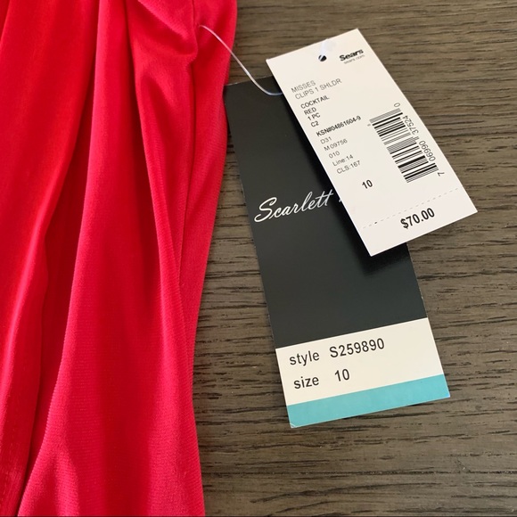 Red diamond embellished draped dress 10 - Picture 4 of 5